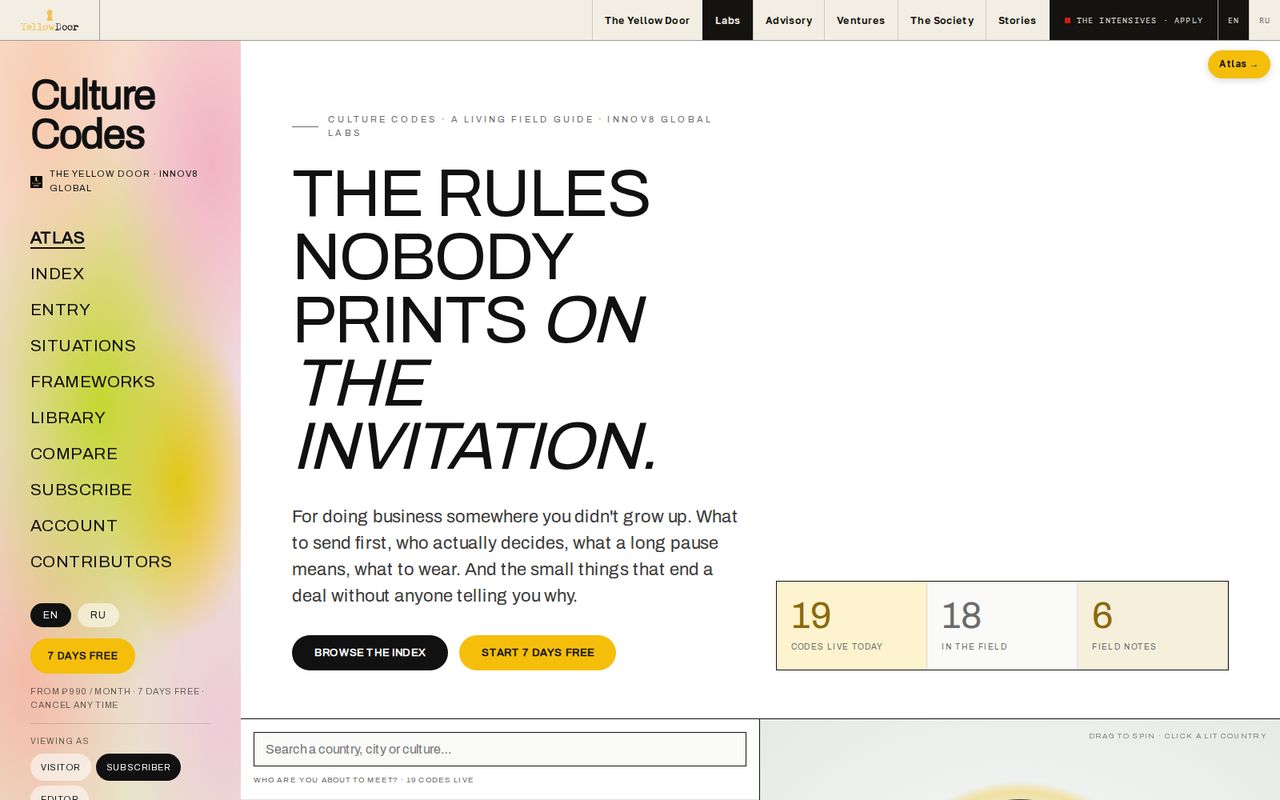 The Culture Codes home page on a desktop screen, with the phone version inset