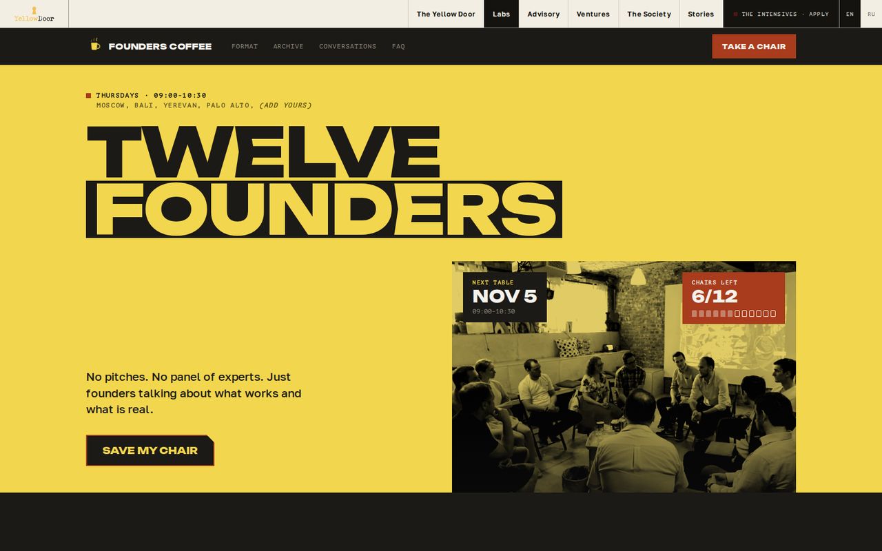 The Founders Coffee home page on a desktop screen, with the phone version inset