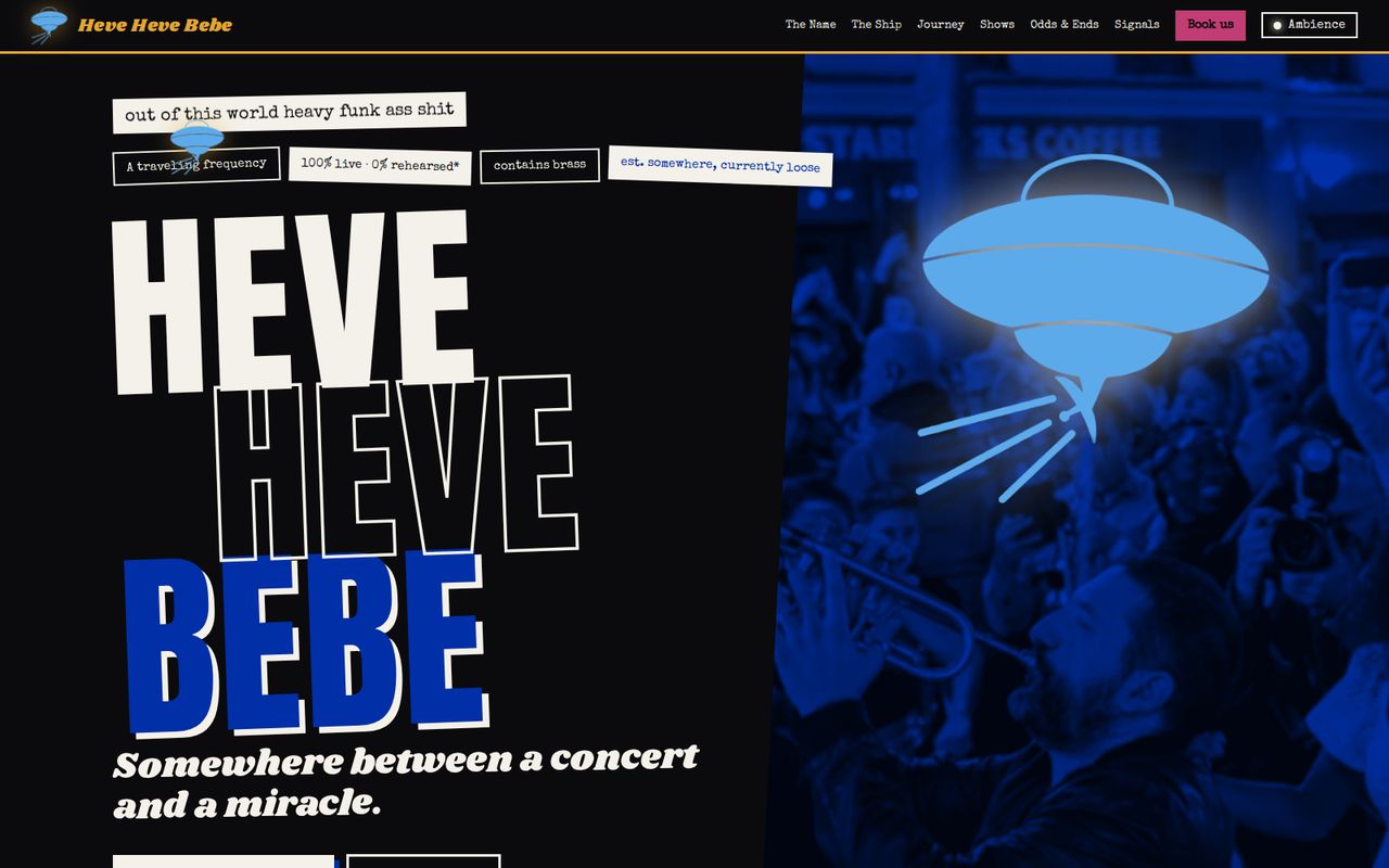 The Heve Heve Bebe home page on a desktop screen, with the phone version inset