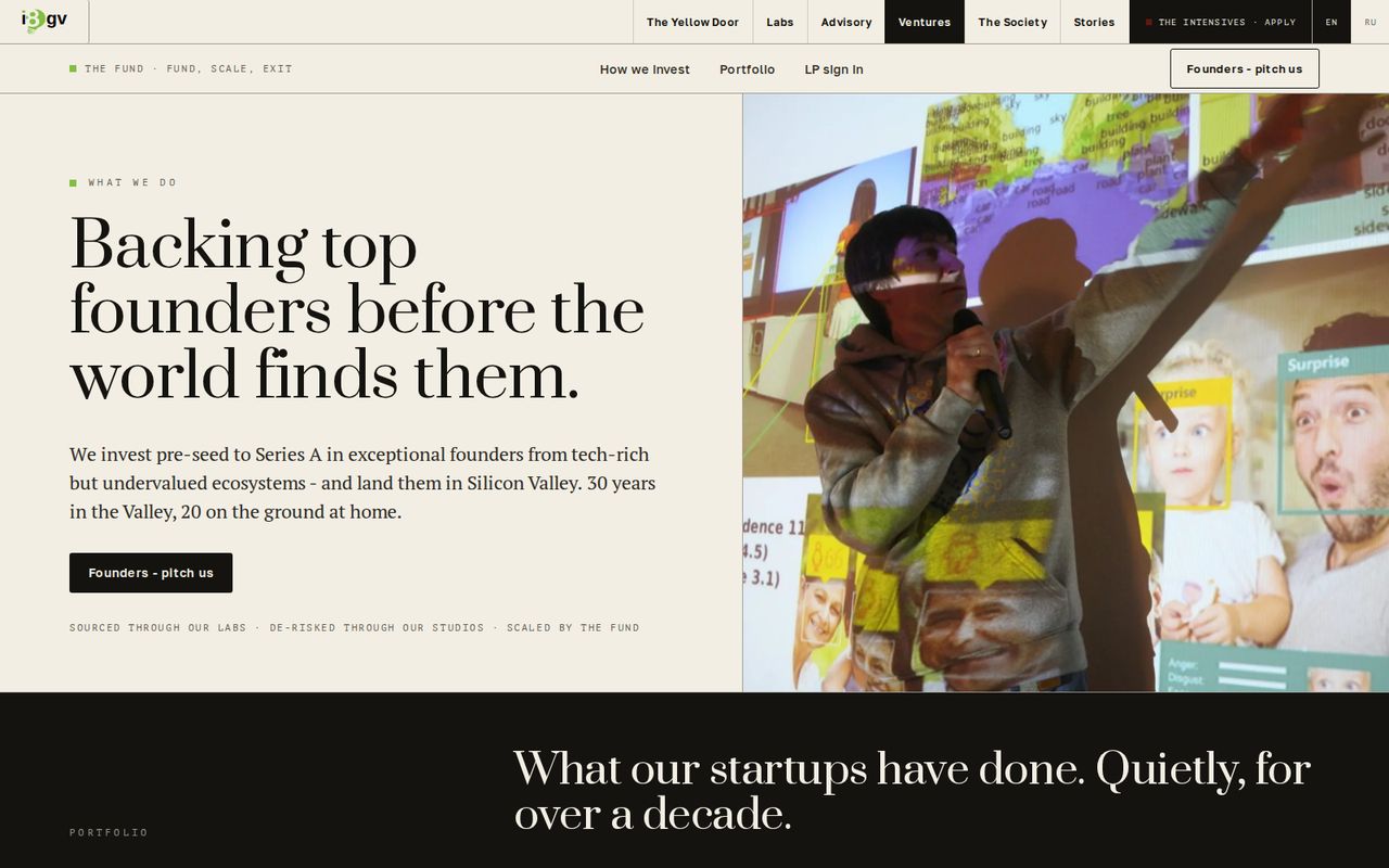 The Innov8 Global Ventures home page on a desktop screen, with the phone version inset