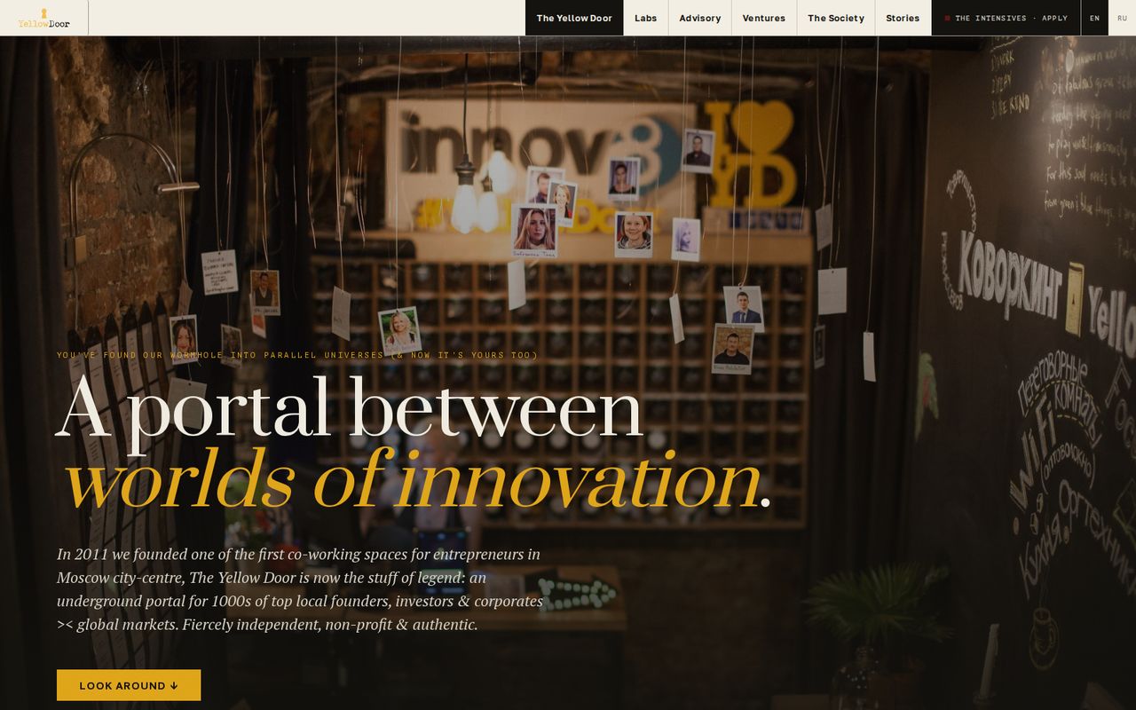 The The Yellow Door home page on a desktop screen, with the phone version inset
